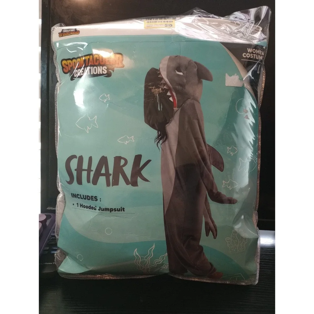 Spooktacular Creations Shark Costume Adult Women's Large Hooded Jumpsuit NIP